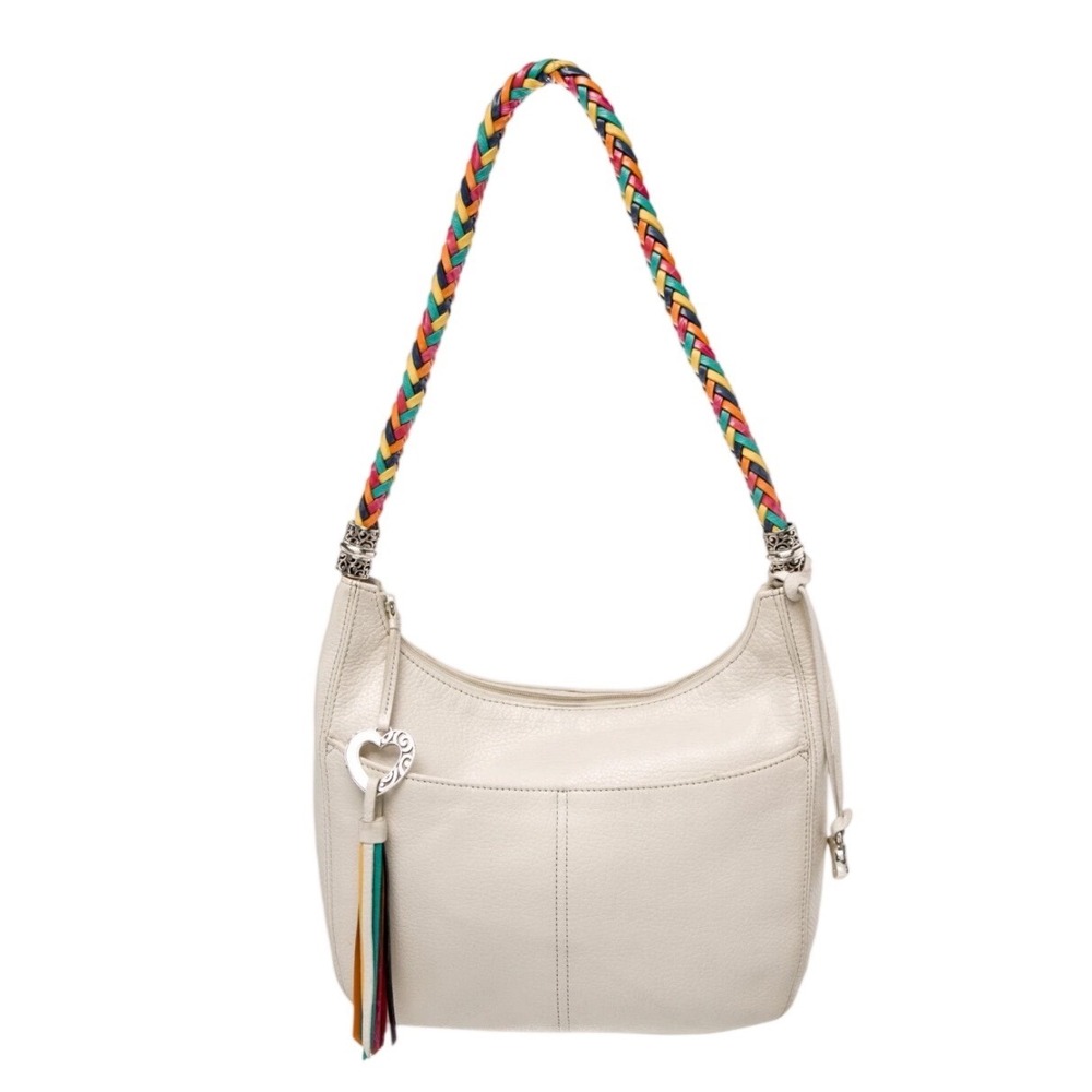Brighton Vintage Y2K Barbados Ziptop White Pebbled Leather Hobo Shoulder Bag